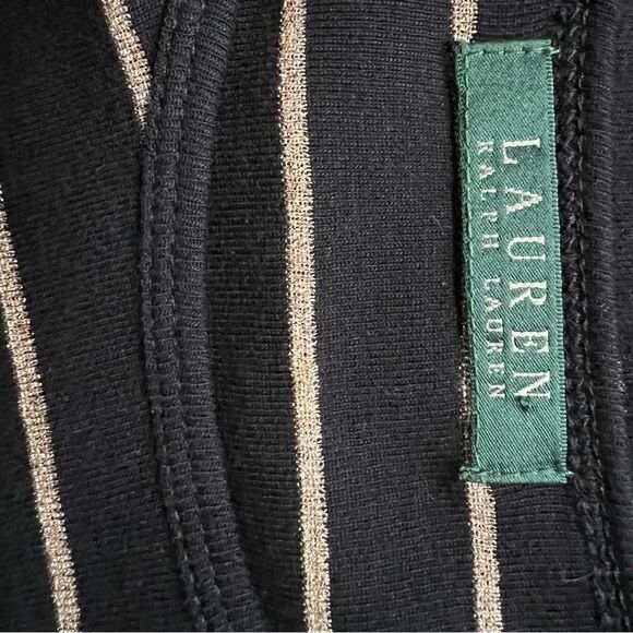 LAUREN RALPH Lauren Shirt, Black with Gold Metallic Stripes Size S - Picture 5 of 5
